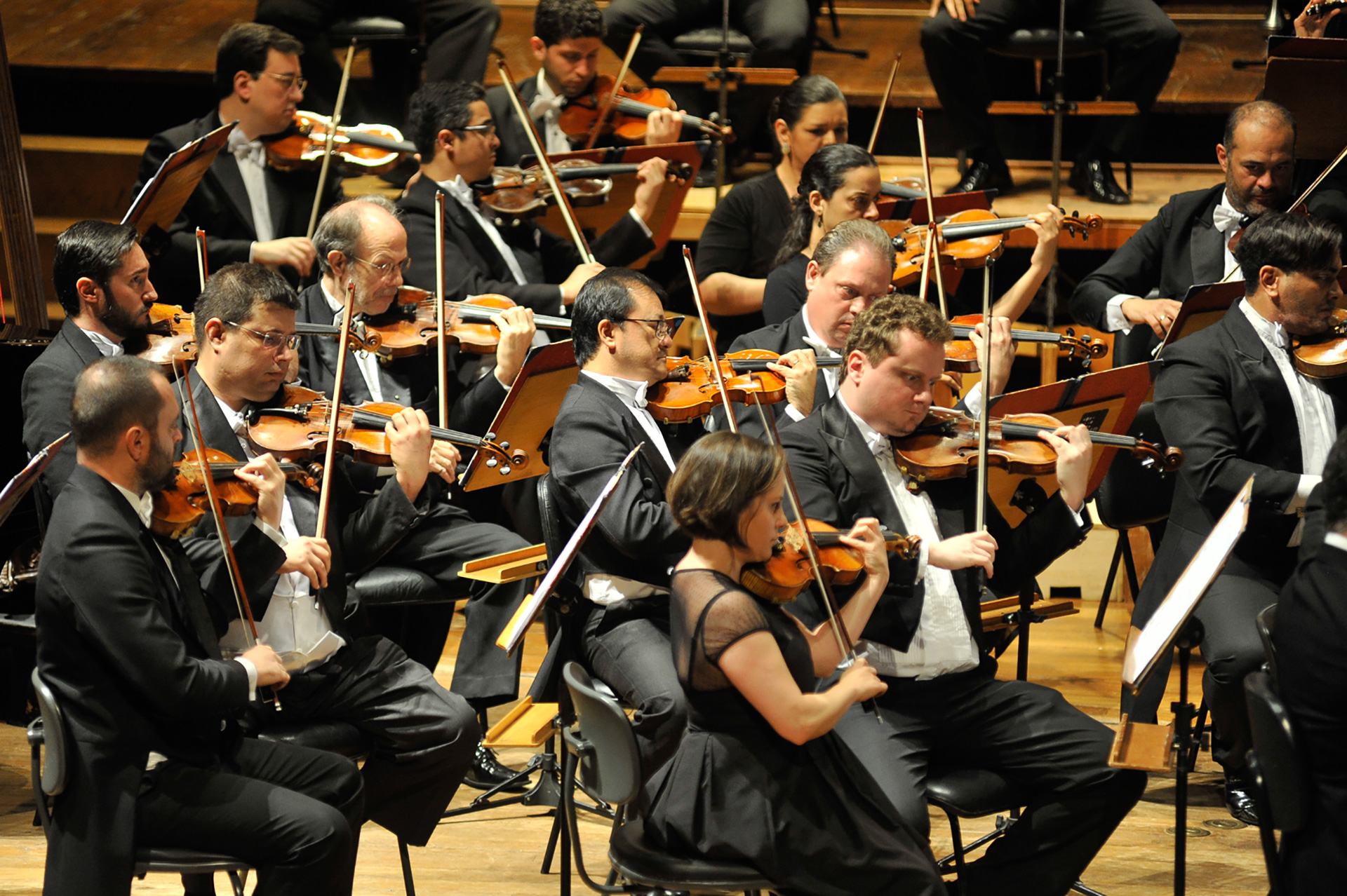 Foto da Orquestra tocando durante um concerto