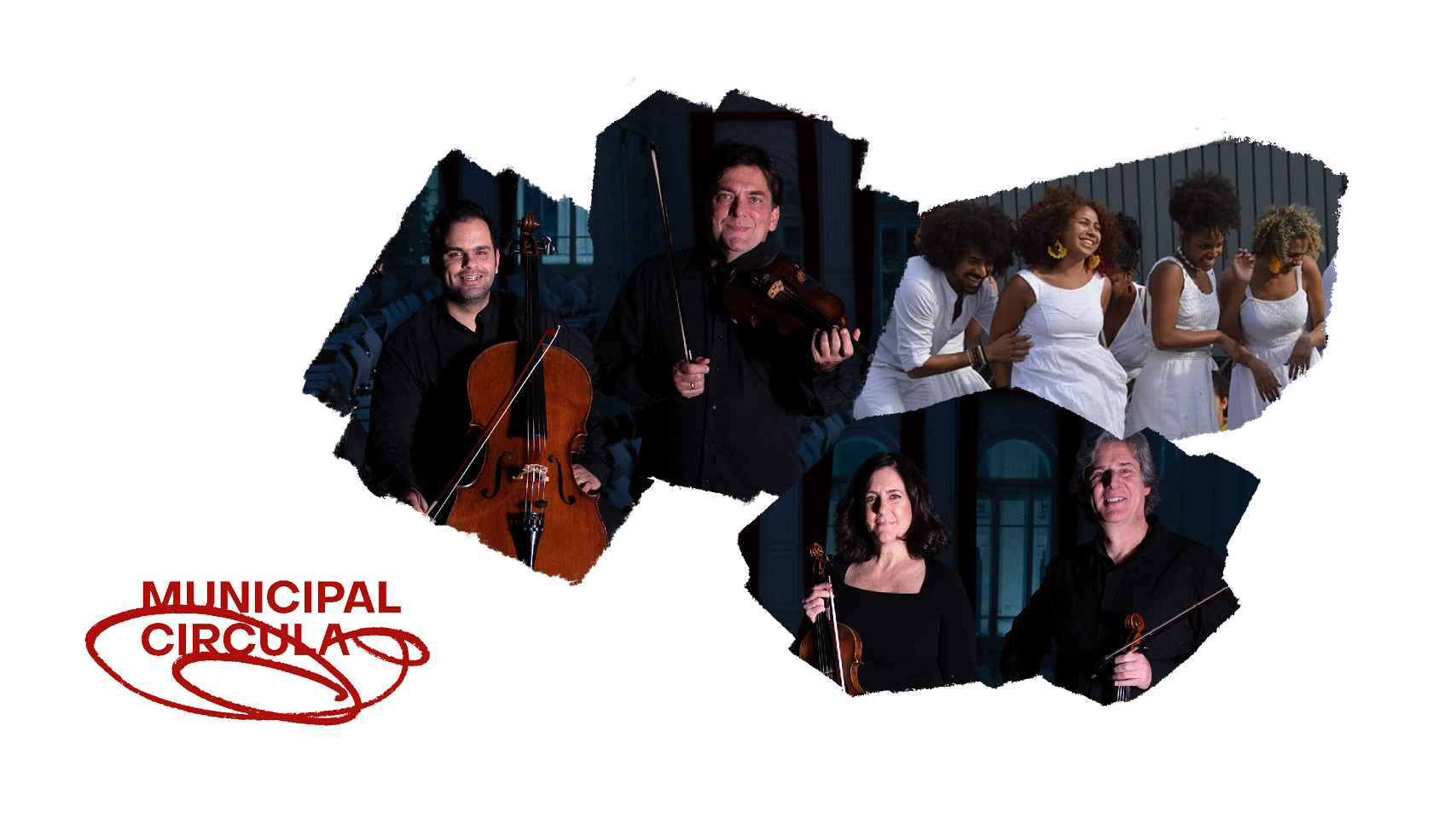 Colagem com diversas fotos dos integrantes do Quarteto e do grupo Batakerê