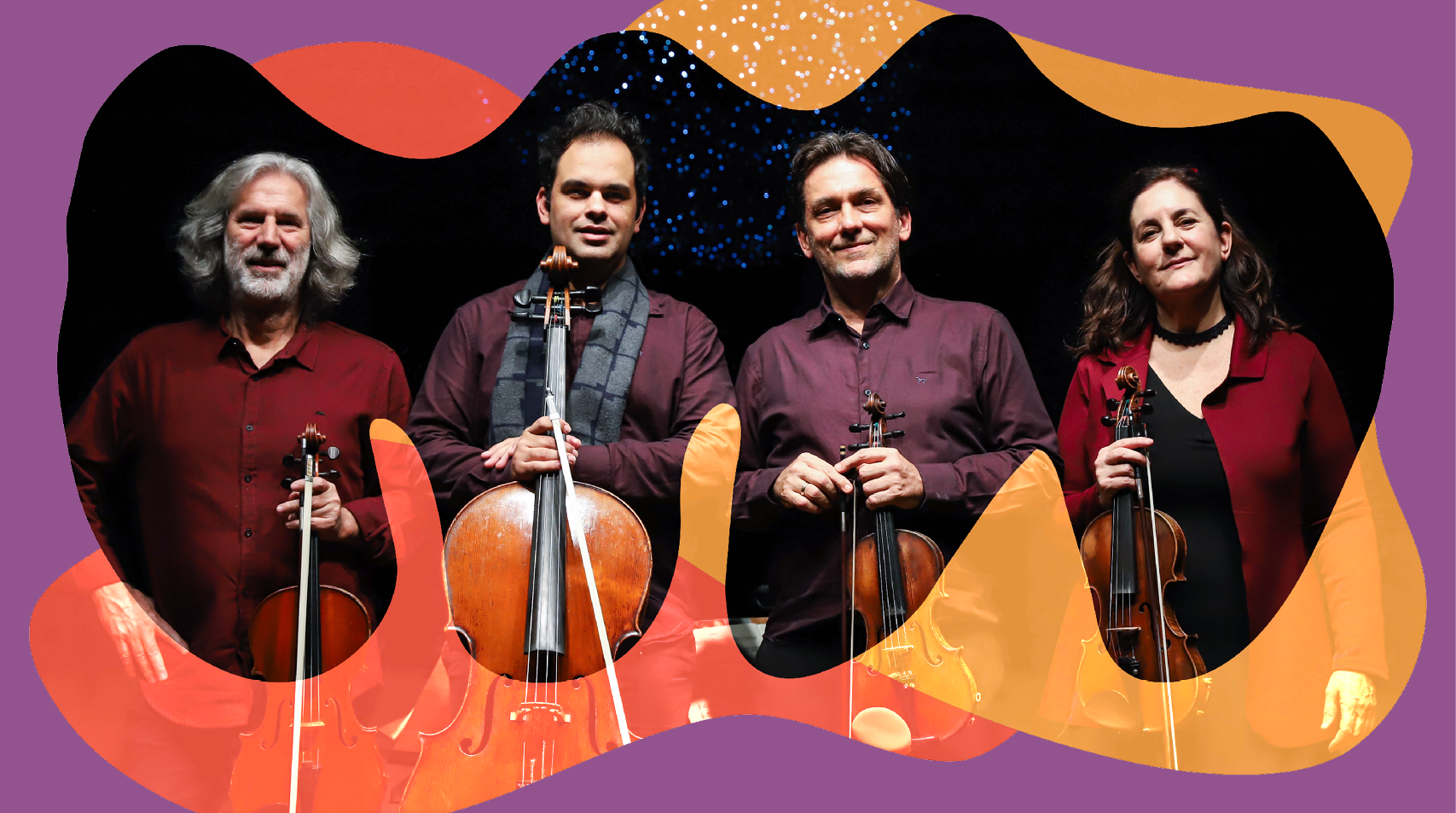 Foto dos integrantes do Quarteto da Cidade para divulgação do concerto Quarteto toca Mehamari