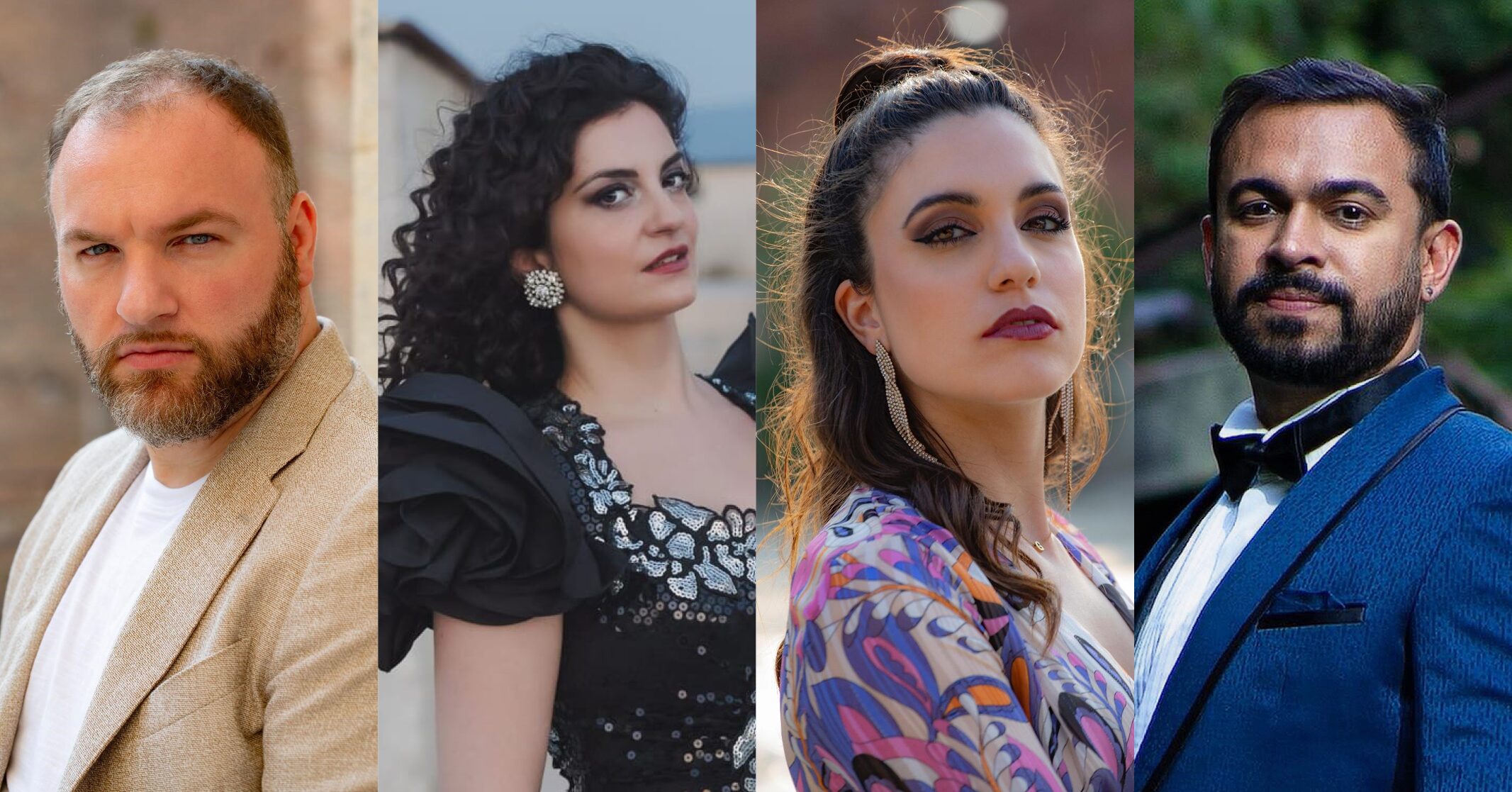 Foto dos quatro cantores do concerto Gala de ópera Italiana